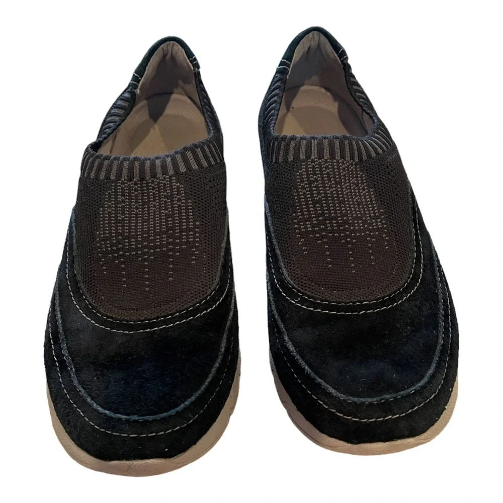 Dansko Women’s Alice Slip On Sneakers Black Leather Suede Elastic Shoes - 7